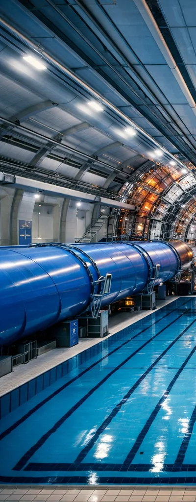 Empty Olympic pool and particle accelerator